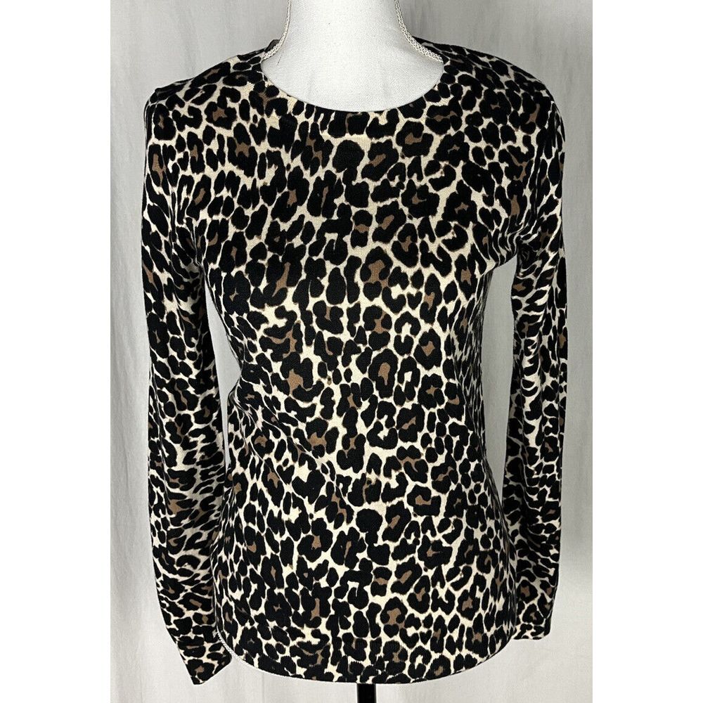 J. Crew Size XS Leopard Print 100% Cotton Pullover Crewneck Sweater